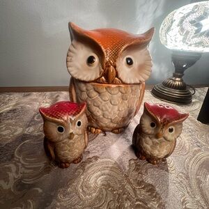 Charming Owl Cookie Jar & Shakers